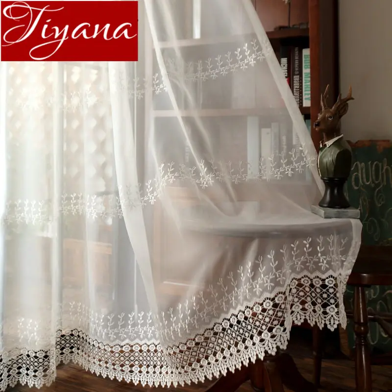 Modern Embroidery Luxury Curtains for Living Room Window Bedroom Design White Sheer Fabrics Kitchen Drapes Treatment X381#30