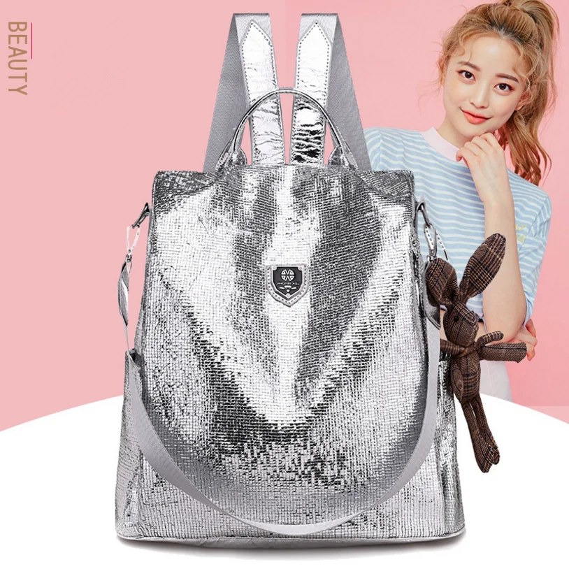 

Backpack 2019 new bright fashion woven snakeskin PU leisure travel bag ladies dual-use backpack Water repellent Shoulder Bags