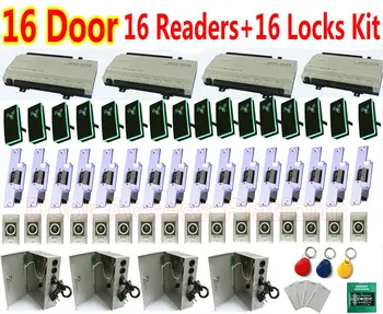 

16 Door Web Browser+PC Software control Whole set Full Kit IP Control with 16 pcs RFID Card LED Reader+UPS Power+Door Strike