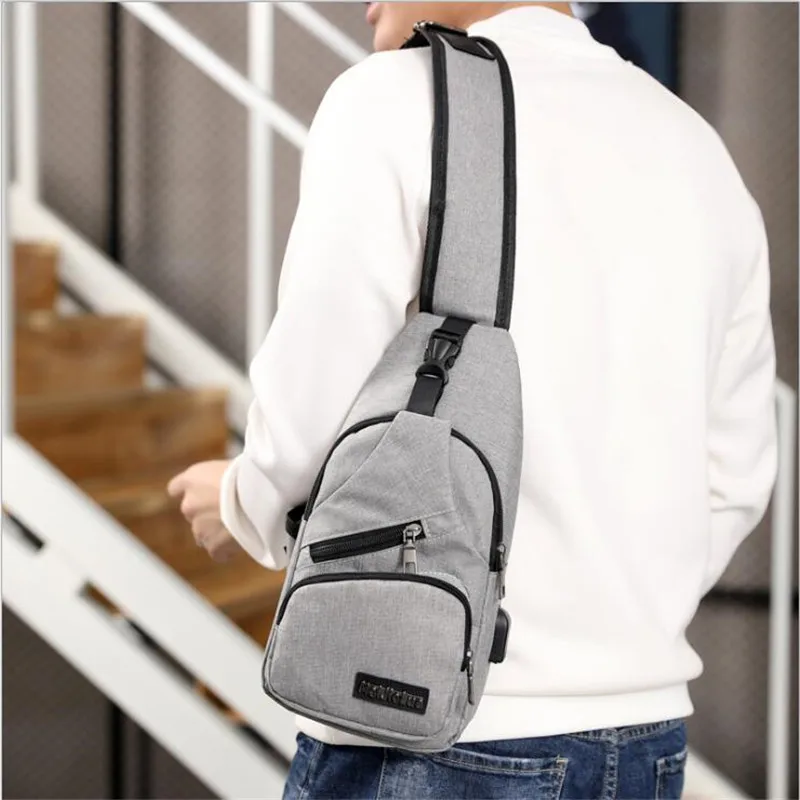 الذكور حقيبة كتف USB شحن Crossbody أكياس الرجال مكافحة سرقة الصدر حزمة المدرسة رحلة قصيرة رسل حقيبة واحدة حزام الظهر حقيبة