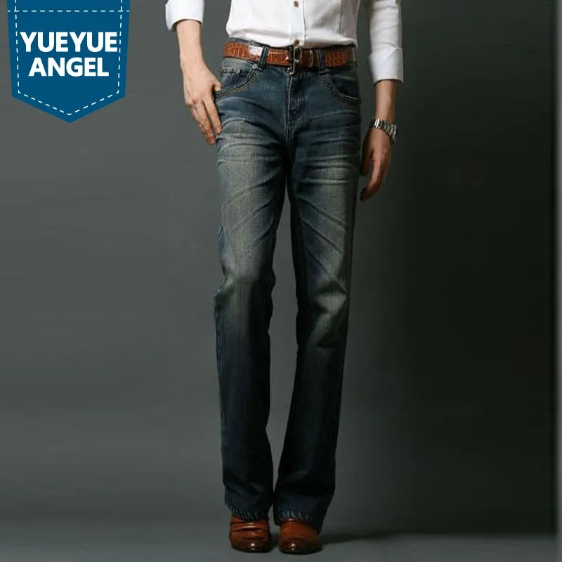 2019 Korean Fashion Mens Flared Jeans Business Casual Straight High