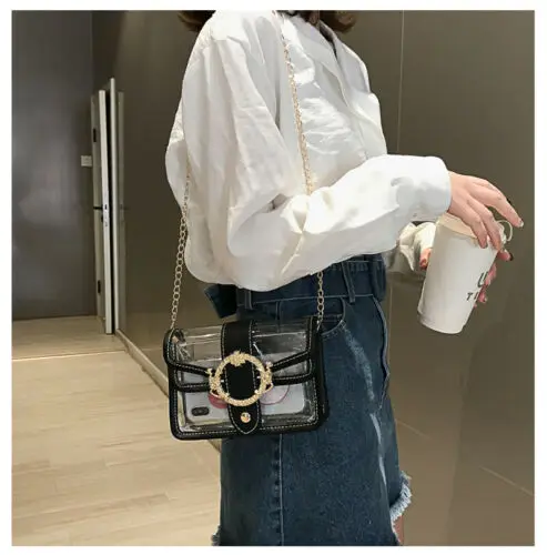 

Women Fashion Transparent Shoulder Bag Ladies PVC Crossbody Mesh Flap Messenger Handbag