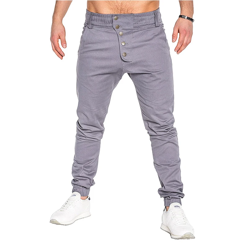 

Plus Size M-3XL Men's spring Casual pants new fashion Brand Male Cotton material Trousers Solid color Pants men buttons decorate