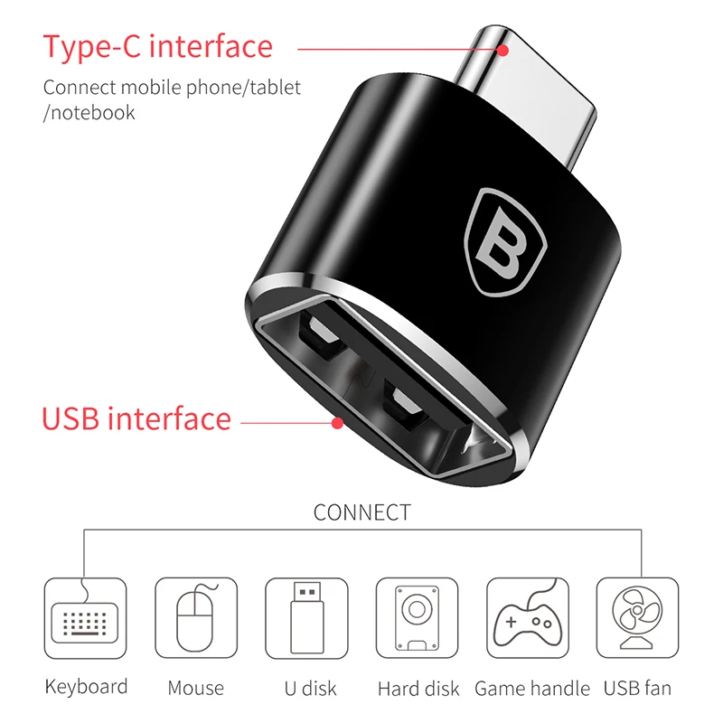 Baseus usb type C OTG адаптер конвертер для samsung note 8 S8 Xiaomi type-c штекер USB Женский OTG конвертер зарядное устройство USB C кабель