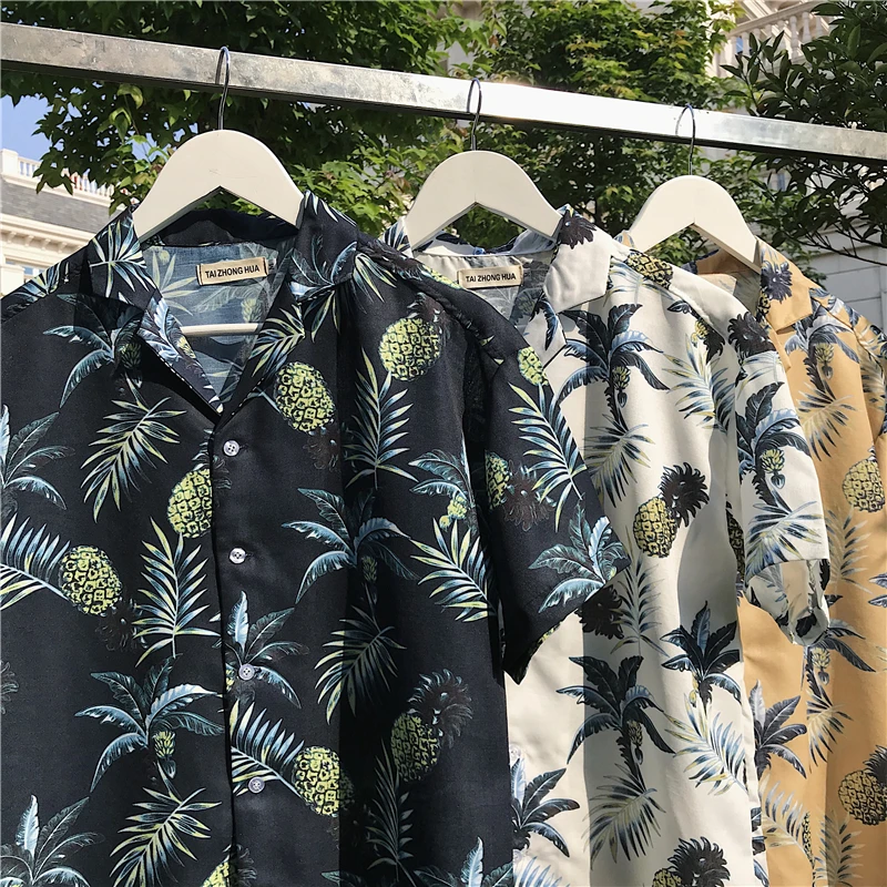 

2018 Summer New Men's Shirt Casual Loose Fashion Leaf Print Comfortable Breathable Beachwear Short-sleeved Hawaiian Shirt Man