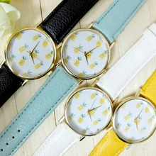 1pc 2017 women ladies watches wrist clocks hour leather strap Quartz Wristwatches pineapple Pattern Fruit design fashion gift H4