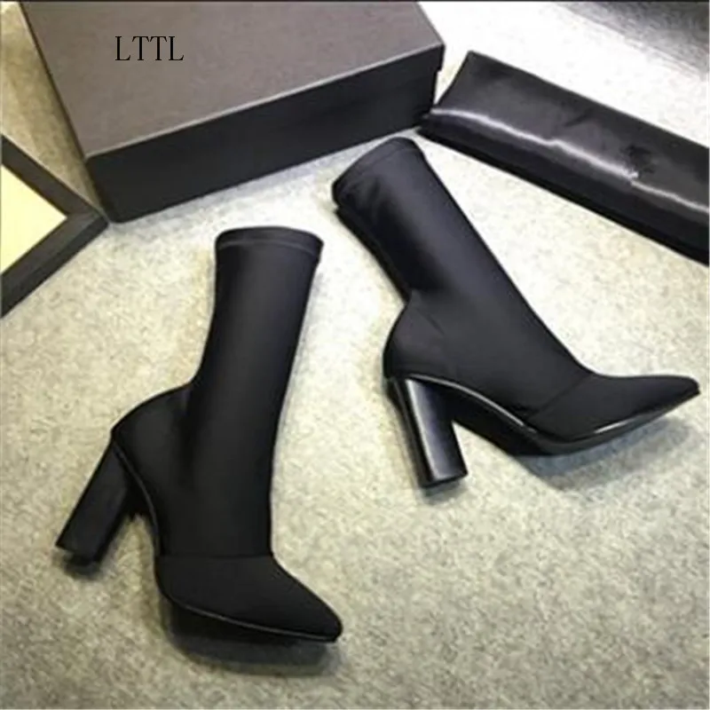 Buy 2017 New Stretch Fabric Ankle Boots Woman Pointed