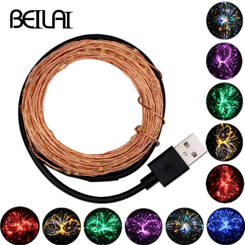 

DC 5V 5M 10M USB charger LED strip light USB Powered RGB Copper Wire tape Holiday String lighting outdoor Fairy Christmas Tree