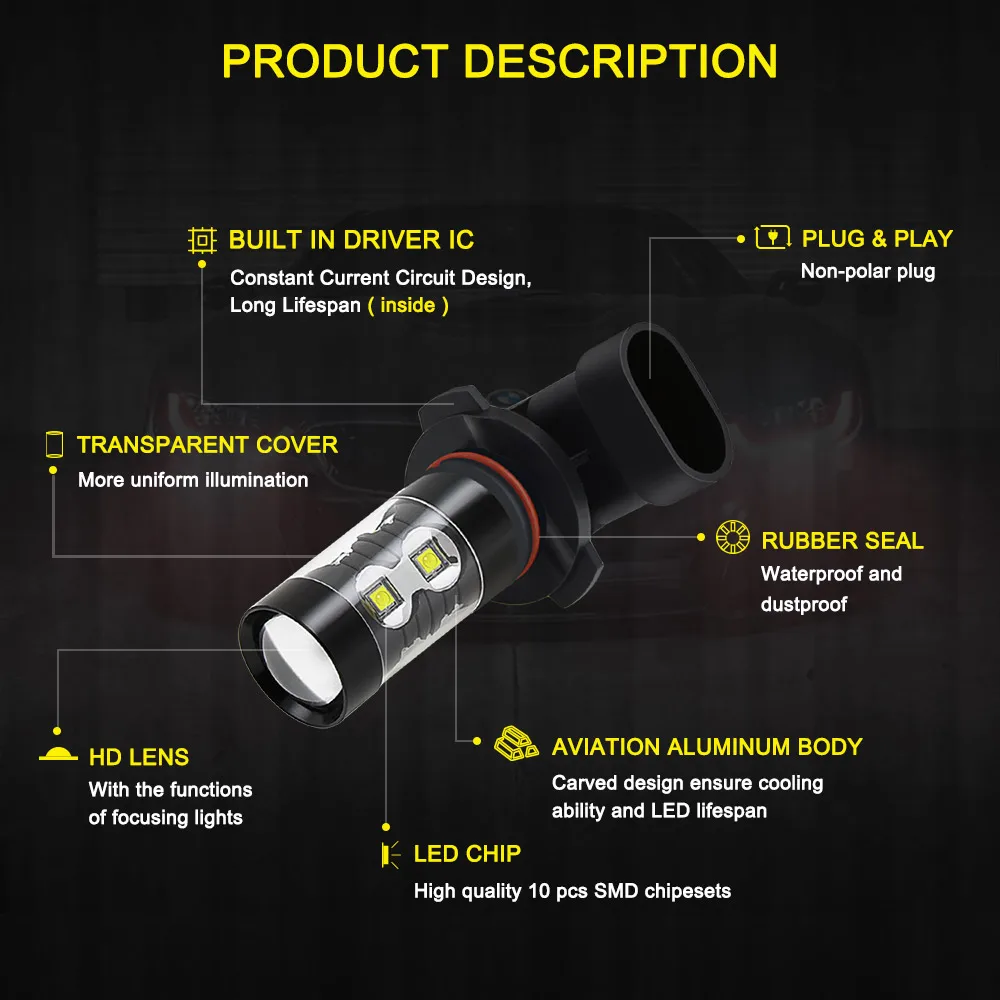 AUXITO H11 H8 светодиодный H10 9006 HB4 H3 светодиодный автомобильный противотуманный фонарь для Toyota Corolla RAV4 Yaris Prius C Camry Avensis Highlander Prado