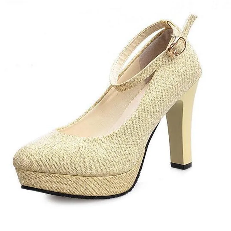 Free shipping 2017 spring and autumn new shoes waterproof shoes thick with high-heeled shoes round buckle word princess shoes