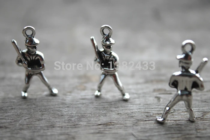 

20pcs--Baseball player Charms, Softball player charm, Antique Tibetan Silver 3D Baseball Hitter charm , Batting runner 24x12mm