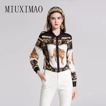 

2018 Autumn New Arrival Casual Turn-down Collar Full Sleeve Covered Button Leopard Print High Quality Fashion Blouse Women
