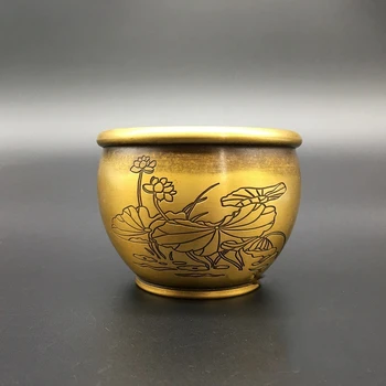 

Collection Chinese Copper Carved Lotus Flower Lotus Leaf Copper Jar Can Beautiful Small Statue