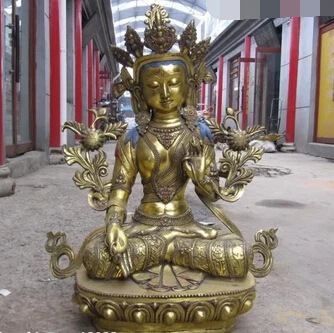 

JP S1079 30 INCH"Folk temple Bronze Gild White TaRa Bodhisattva Kwan-Yin Buddha Statue