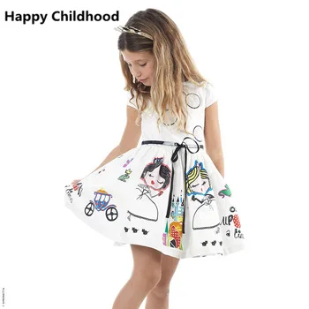 Girls Summer Dress Kids Clothes 2016 Brand Baby Girl Dress with Sashes Robe Fille Character Princess Dress Children Clothing