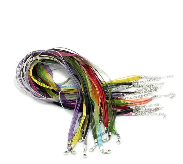 

DoreenBeads Organza Ribbon Waxen Cord String Necklaces Lobster Clasp At Random 17",2Pieces