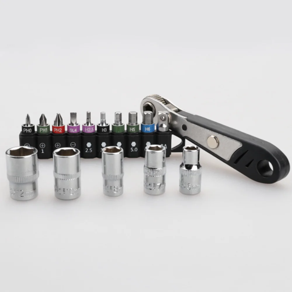 

16PC/lot Multi-Specification Combination Mini Ratchet Socket Wrench Rianbow Aluminum Ring Bit Set Multi-purpose
