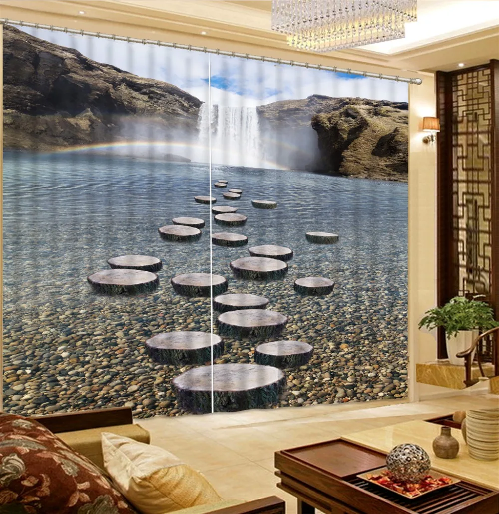 

Waterfall Rainbow Cobblestone Forest Living Room Hotel Door Window Shading Curtain Finished Drapes Window Blackout Curtains