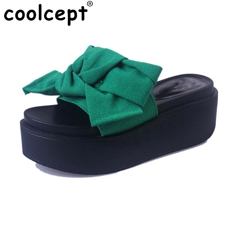 

Ladies Wedges Sandals Women Bowtie Platform Slippers Solid Color High Wedges Shoe Vacation Summer Beach Footwears Size 35-39