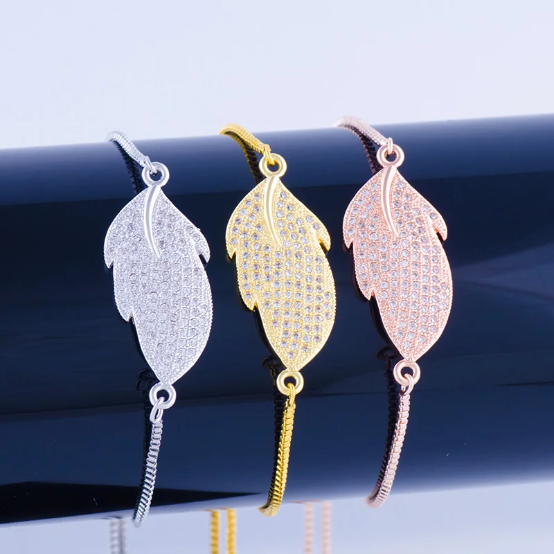 New Jewelry Shining Zircon Leaf Bead Bracelets &amp Bangles Handmade Copper Micro Pave Square Chain Women's Bijoux Gifts | Украшения и