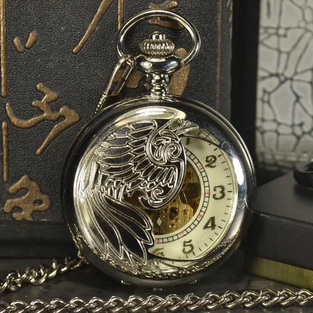 

TIEDAN Mechanical Pocket Watch Men Steampunk Luxury Fashion Antique Chain Necklace Silver Automatic Skeleton Pocket Fob Watches