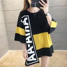 Kpop原宿ヒップホップ文字のプリントtシャツ女性の夏のパッチワーク半袖トップス日本女子高生ストリート(China)