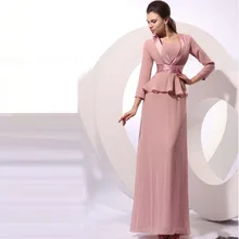 Vestido De Festa 2015 Elegante Langarm Abendkleider Concise Mutter der Braut Kleider mit Jacke Lange Party Kleider
