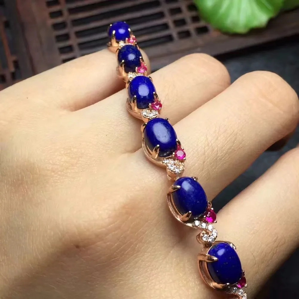 Fine Jewelry Real 925 Sterling Silver S925 100% Natural no white Blue Lapis Gemstone Bracelets for women Fine Bracelet