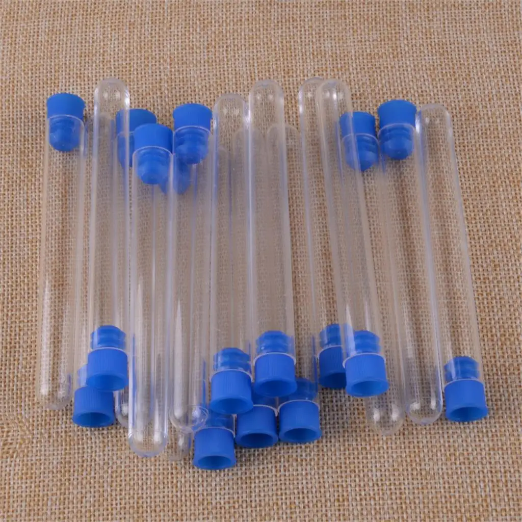 

50pcs 12x100mm Clear Plastic Test Laboratory Tubes Vial Sample Container with Cap Stoppers Medical Tube