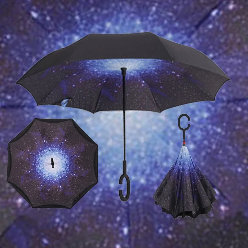 umbrella Reverse Double Windproof Double Layer Rain Umbrella Inverted Auto Inside Out Rain Protection C-Hook with Hands