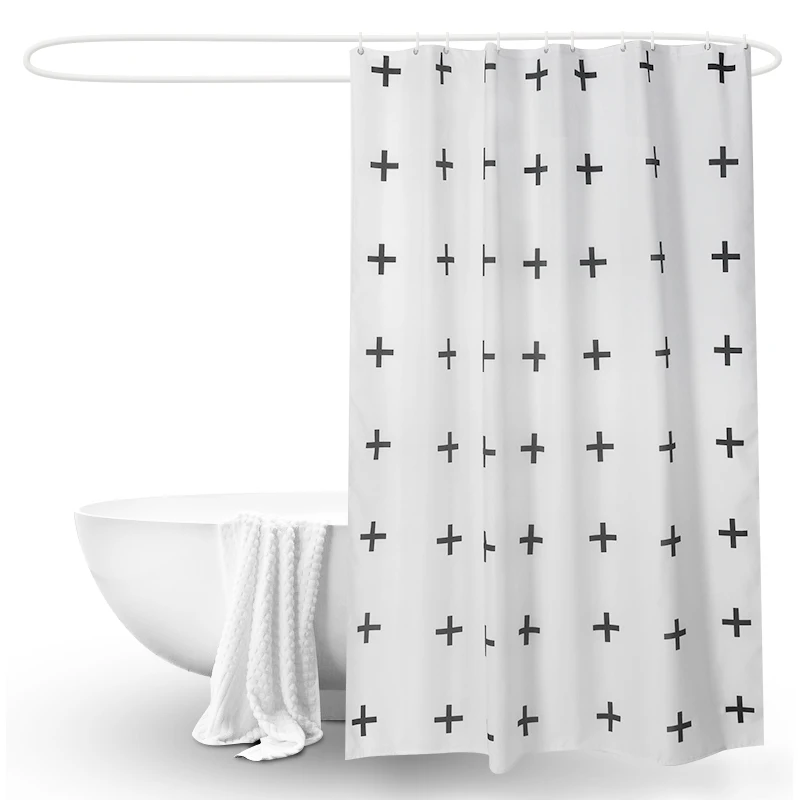 LIANGQI Белый 3D цифровой печати занавески для душа уровень 5 водонепроницаемый утолщение шторы перегородки инструменты аксессуары для ванной комнаты - Цвет: White cross