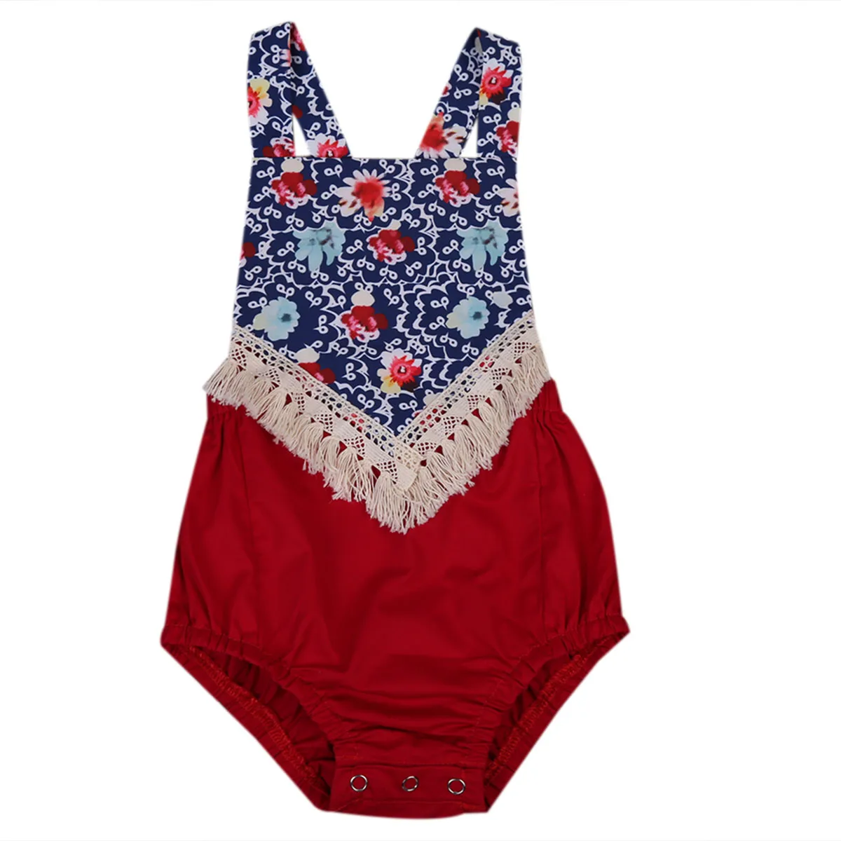 Boho Newborn Infant Baby Girls Floral Tassel Romper Jumpsuit Clothes