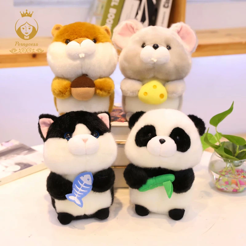 

1PCS 18cm Kawaii squirrel, cat, panda, mouse plush toy creative mini simulation plush stuffed animal kids toys birthday gifts