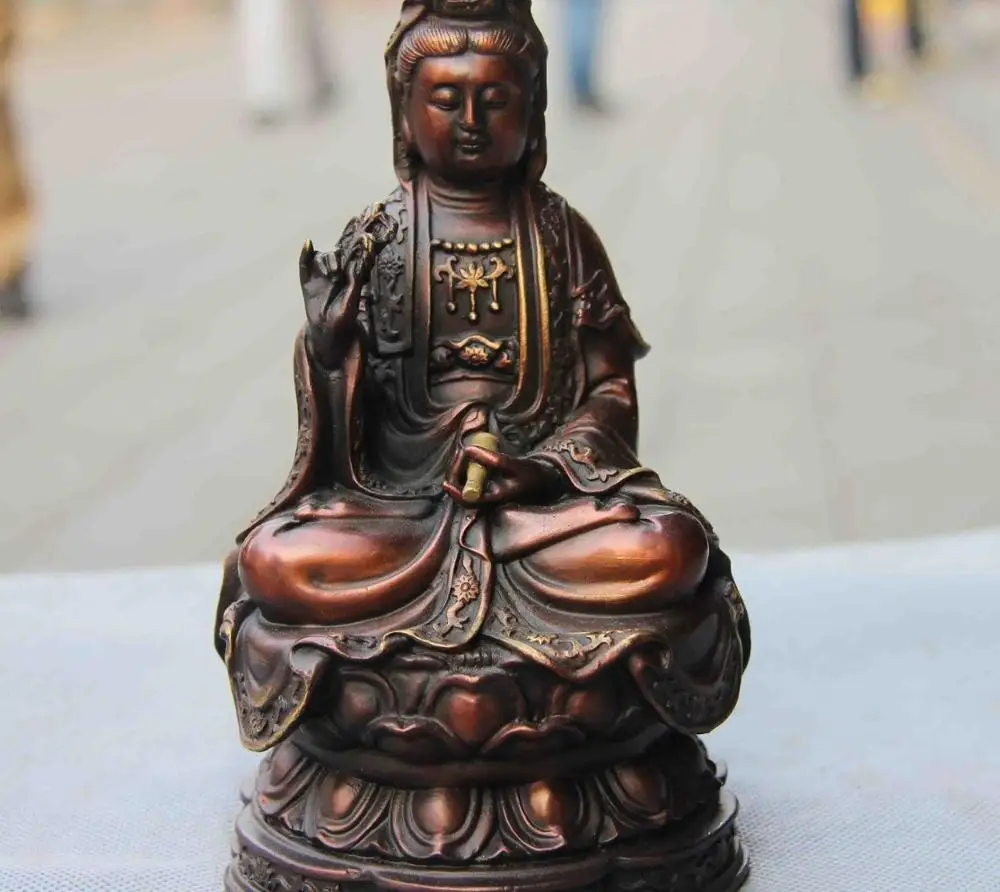 

Chinse Fane Red Copper Guan YIn Kwan-yin Boddhisattva Godess Buddha Statue