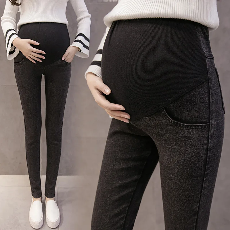 Maternity Waistband Elastic Pants Pregnant Women Clothes Fashion Black Navy Blue Denim Leggings M L XL XXL XXXLJeans Trousers - Цвет: Черный