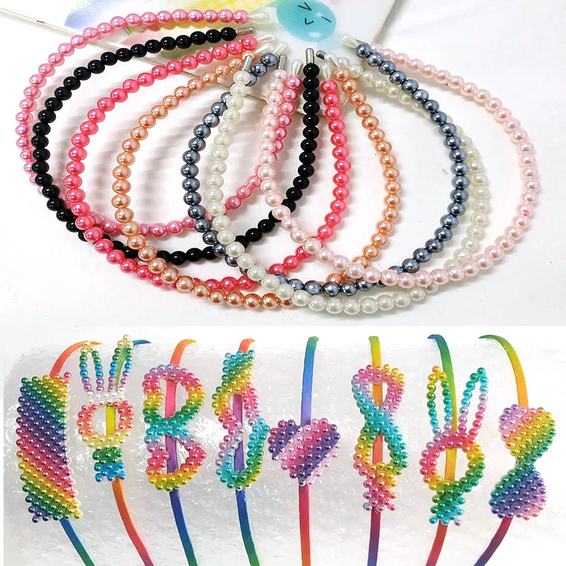 

Square 1PC Colored pearls Comfortable Girls Bowknot Rabbit Wedding Heart Headband Female 36 Colors Crown Animal Hot Sale