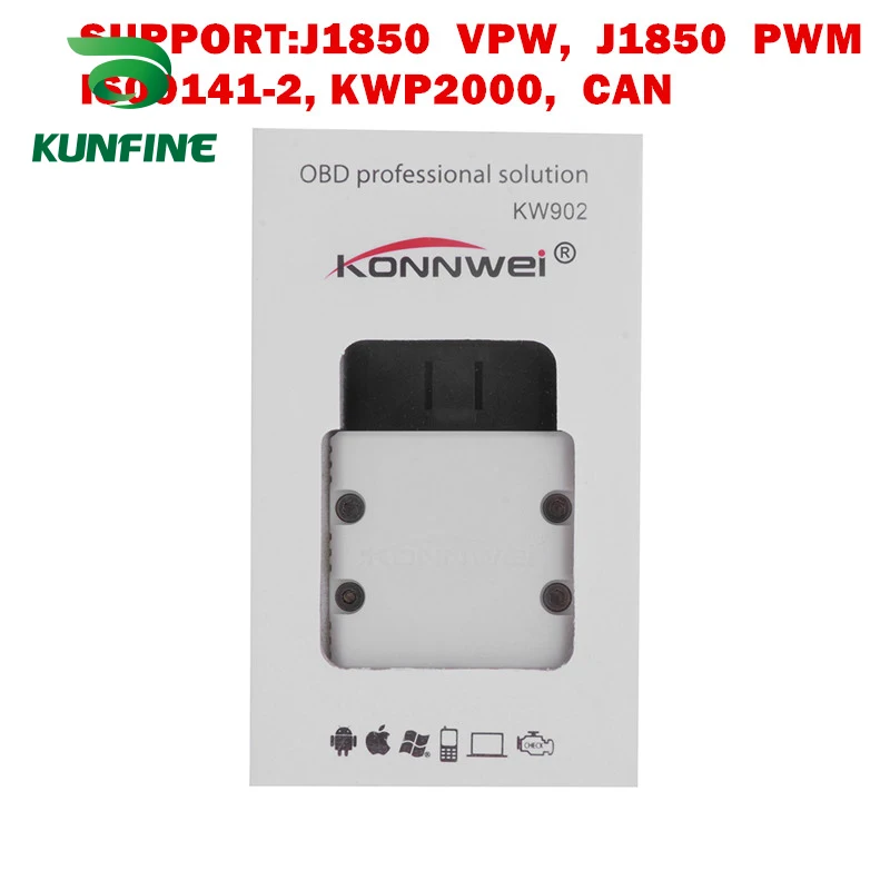 Kunfine kw902 ELM327 Bluetooth 3.0 odb2 II диагностический код сканер чтения Специальный для телефона Android Оконные рамы PC сканирования