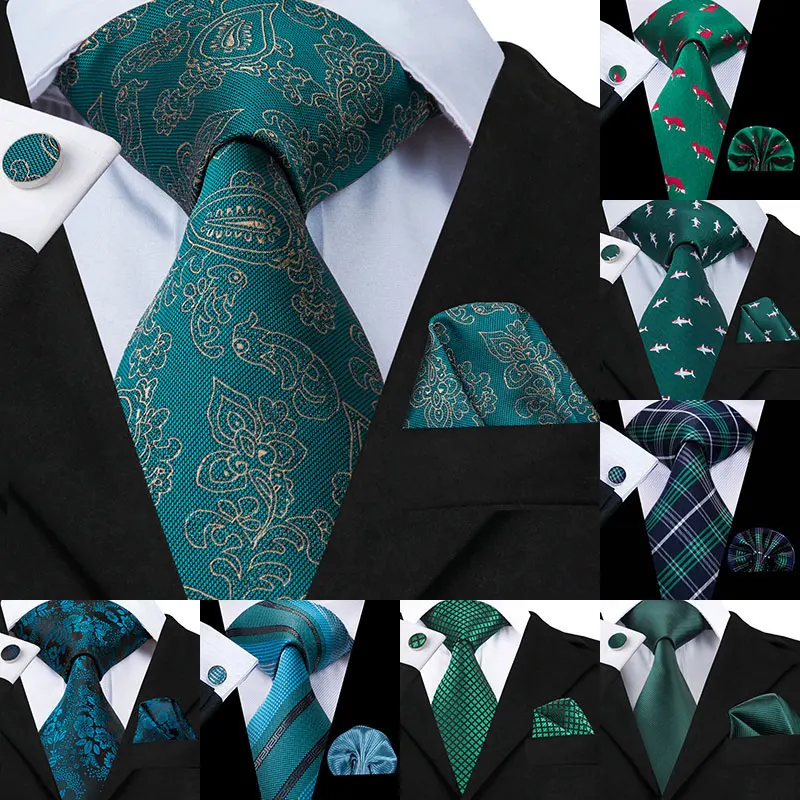 Hi-Tie New Green Silk Mens Ties for Men 8.5cm Classic Men