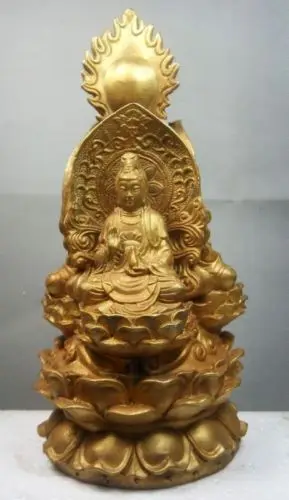 

bi003862 10" Religion Blessing Bronze Gilt Shakyamuni Kwan-yin Ksitigarbha Buddha Statue