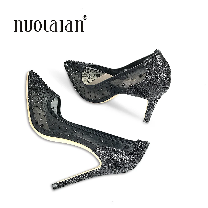 black and see through heels shoes