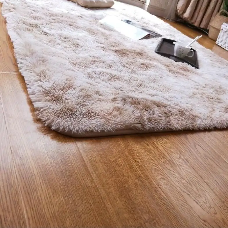 Luxury Rectangle Gradient color Sheepskin Hairy Carpet Faux Mat Seat Pad Fur Plain Fluffy Soft Area Rug Home Decor Washable mat