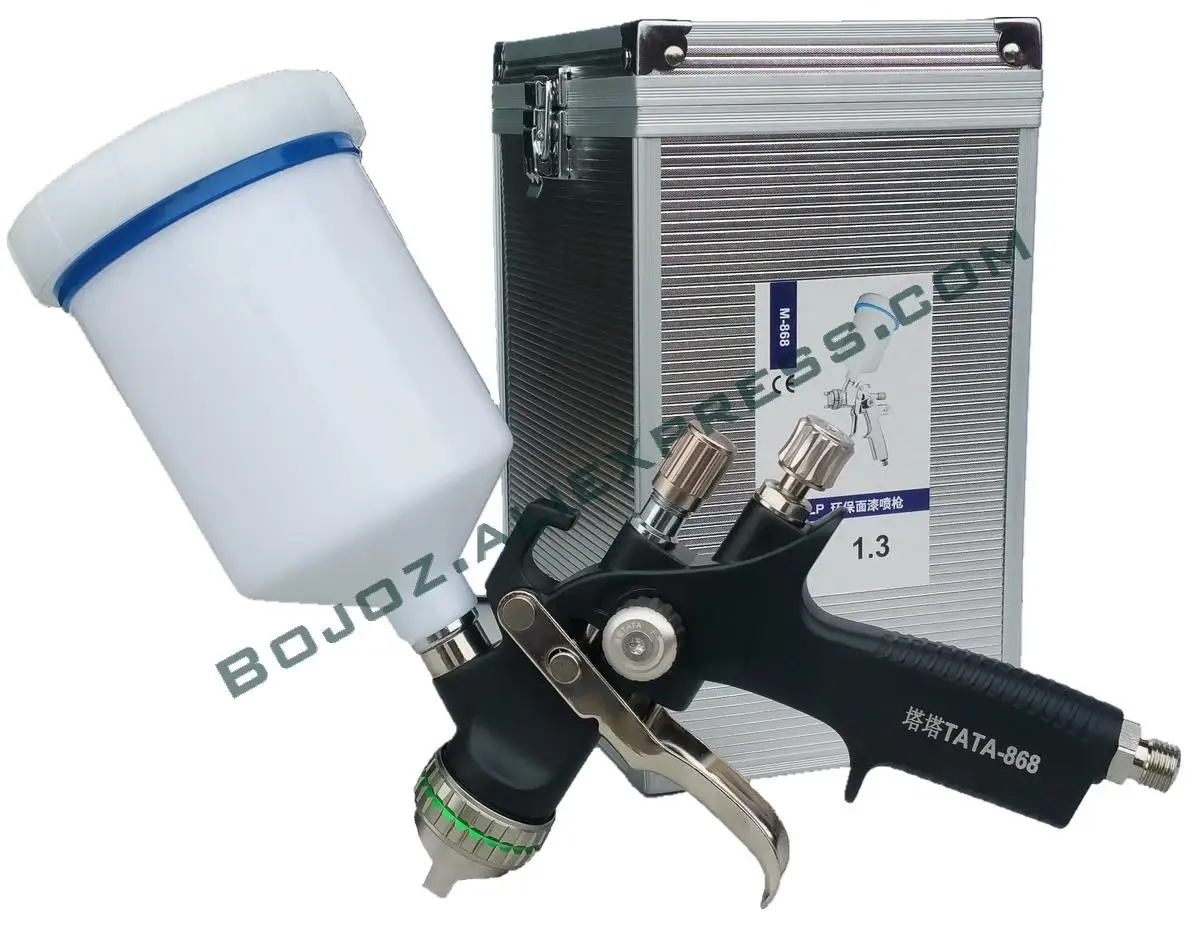 

Luxury Air pneumatic black HVLP spray gun Gravity feed 1.3mm for auto paint spray gun with Aluminum box