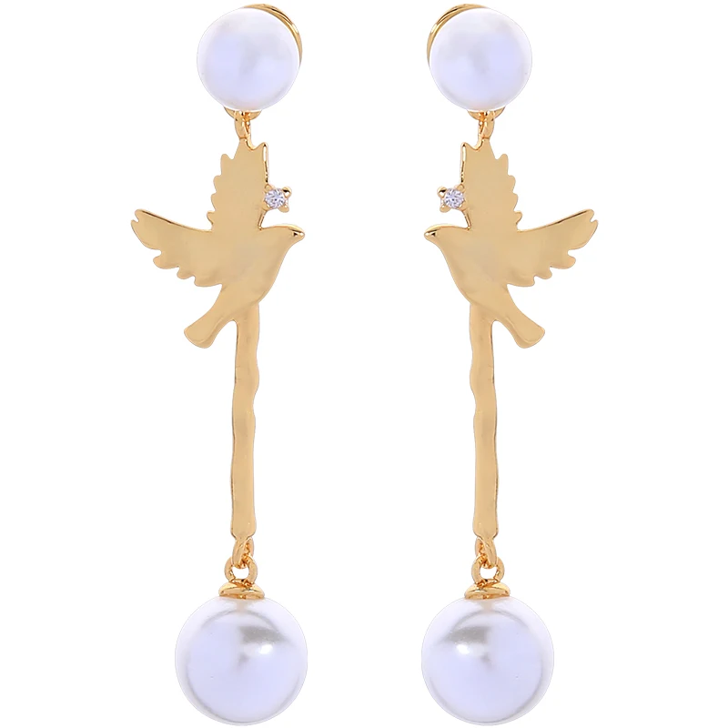 gold color Гипоаллергенные висячие серьги Peace Doves стеклянные жемчужные Висячие серьги для женщин модные ювелирные изделия Прямая поставка - Окраска металла: gold color