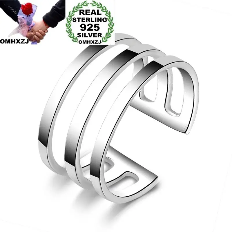 

OMHXZJ Wholesale Personality Fashion OL Woman Girl Party Wedding Gift Silver Three Lines 925 Sterling Silver Ring RN267