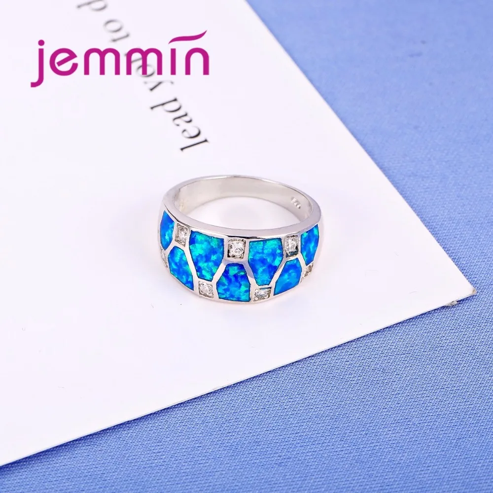 Кольцо с круглой огранкой из серебра 925 пробы, геометрическое широкое кольцо с голубым опалом для женщин, Женское кольцо на свадьбу, вечеринку, помолвку