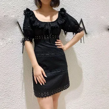 

2019 Summer Solid Color Strapless Strapless Short Sleeve Lace-up Two-Piece Wear Sexy Dress Women Clothes