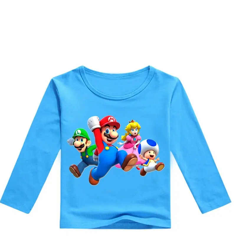 Cotton Super Mario Clothes Spring&Autumn Long Sleeve Cute Cartoon T-shirt Children Shirts Boys Clothing Girls Kids Tees - Цвет: color at picture