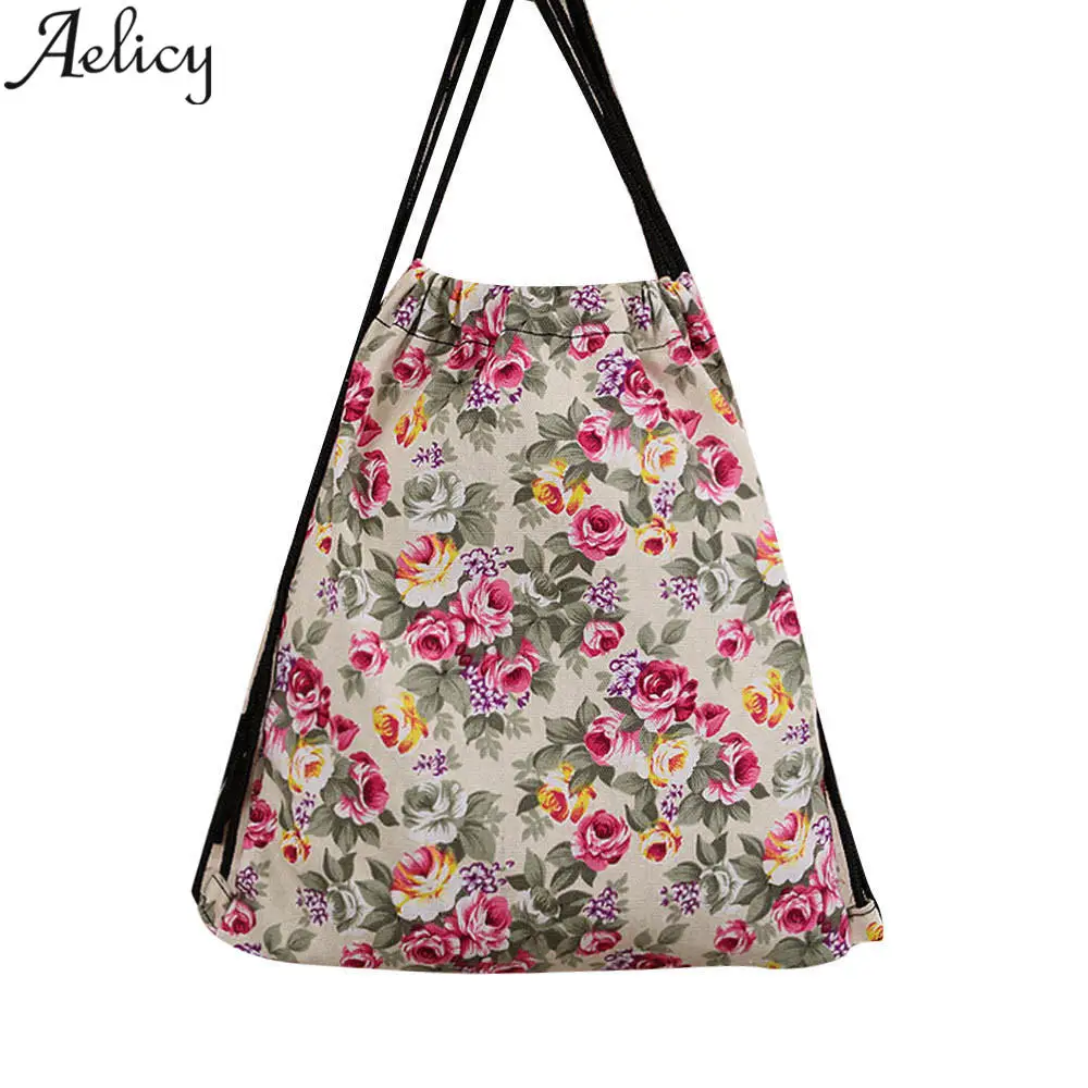 

Aelicy Unisex Vintage Retro Printing Backpacks Canvas Drawstring Backpack Men High quality Feminina Escolar rugzak