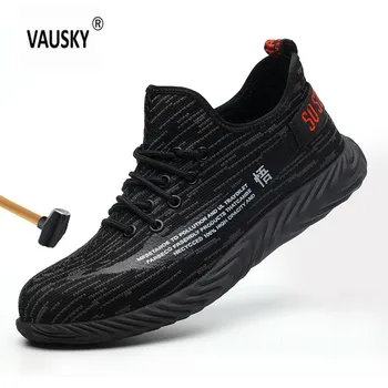 

VAUSKY Men Steel Nose Safety Work Shoes grid Lightweight Breathable Reflective Casual Sneaker Prevent piercing Protective boots