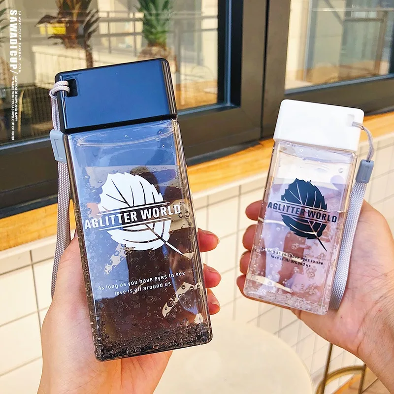

NEW 350ML Square Cute Water Bottle for Kids Circular Opening Heat-Resistant Transparent Plastic My Bottle Portable Water Bottles